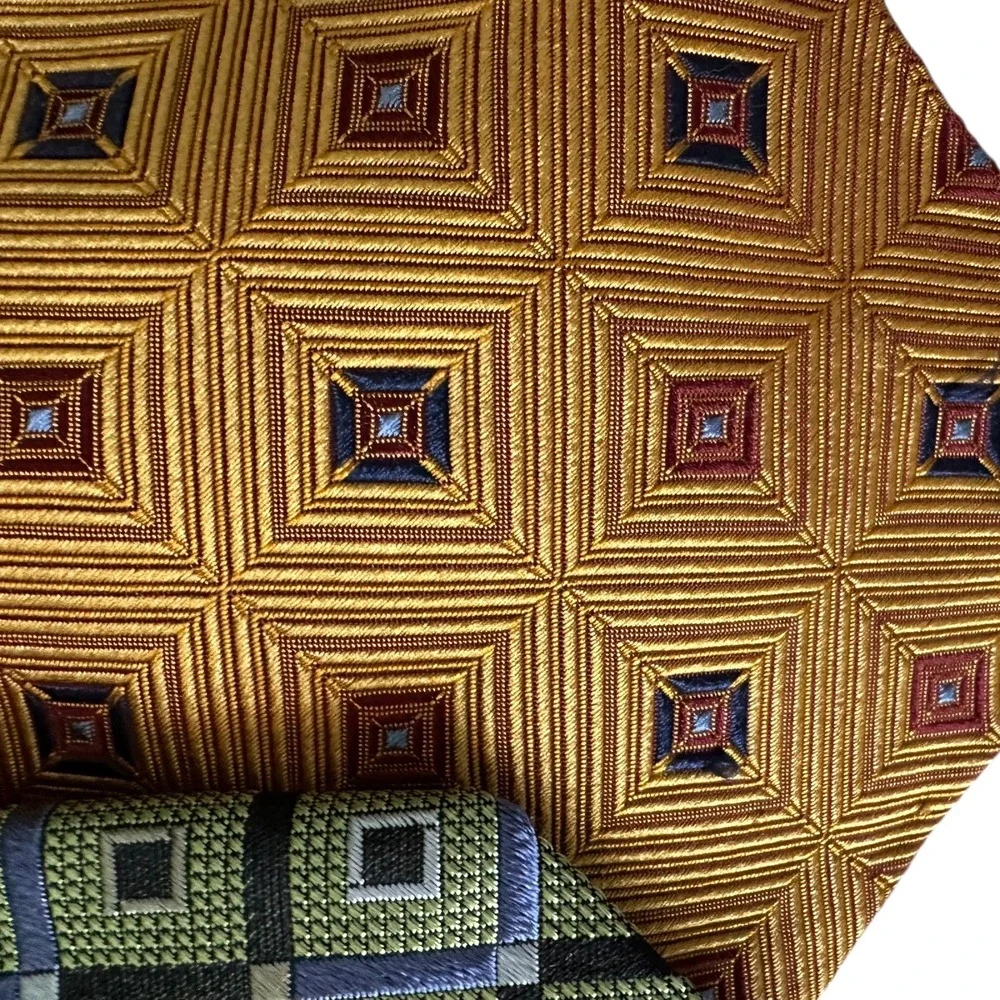 Mens Necktie Bundle Lot 6pc Gold Green Brown Geometric‎ Leaf Professional Ties